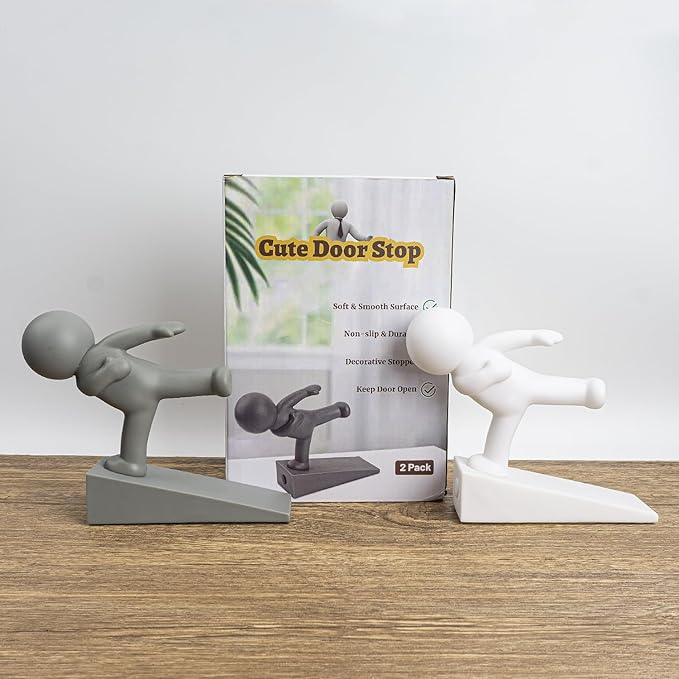 Cute Door Stop, Decorative and Sturdy, Decorative Door Stop, Lower Front Wedge Suitable for More Doors, White&Gray(Patented)