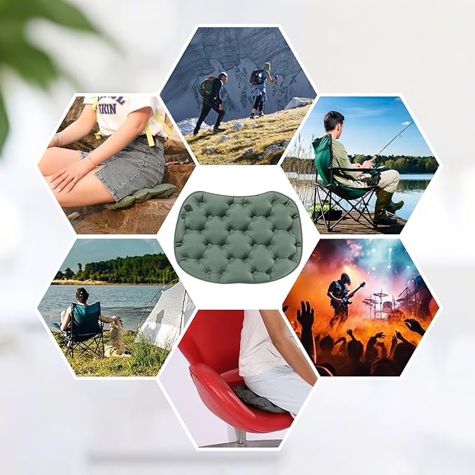 LRTOEH Inflatable Seat Cushion, Lightweight Portable Air Cushion with Pump, Airplane Seat Pad for Flights Pressure Relief, Waterproof Chair Pad, Stadium Cushions for Travel, Camping, Hiking(Green)