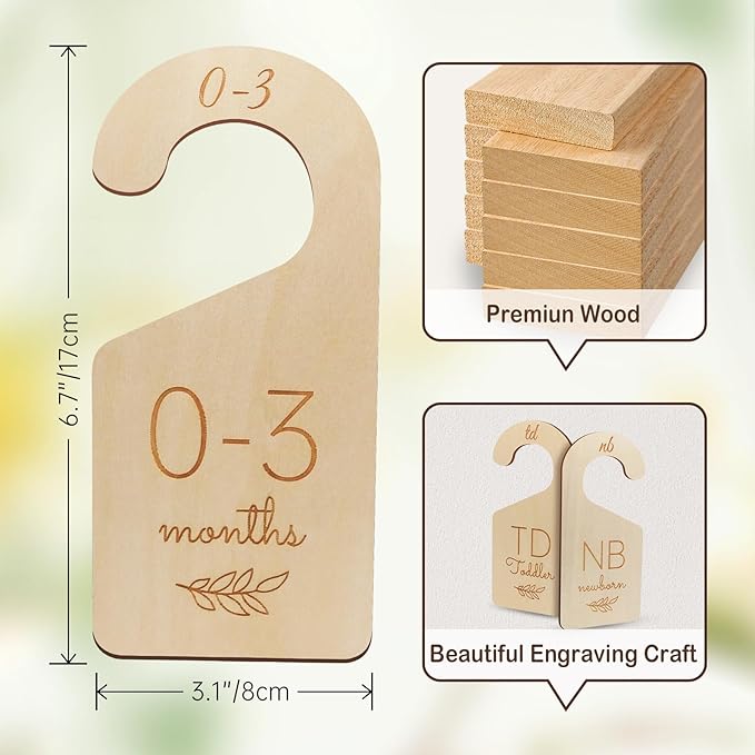 Baby Closet Dividers for Clothes Organizer - Wooden Baby Clothes Size Dividers from Newborn to Toddler, Double-Sided Gender Neutral Baby Clothes Dividers