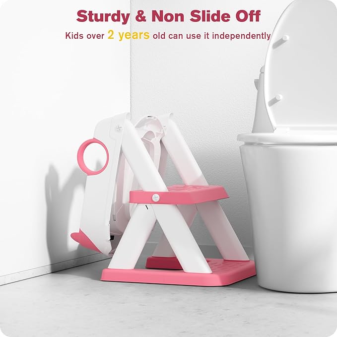 Potty Training Seat, Upgrade Toddler Toilet Seat for Kids Boys Girls, 2 in 1 Potty Training Toilet for Kids, Splash Guard Anti-Slip Pad Step Stool(Bright Pink)