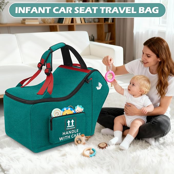 RAINSMORE Infant Car Seat Travel Bag for Airplane Compatible with All Nuna Pipa Car Seat and Base Chicco KeyFit 30 and Base Padded Car Seat Backpack for Travel Carseat Gate Check Bag with Side Pocket