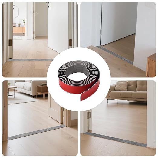 Vinyl Floor Transition Strip, Self Adhesive Floor Cover Strips PVC Laminate Threshold Strip Bar Flat Divider Strip for Joining Floor Gaps, Doorways Threshold, Carpet, 2" Wide (Gray Wood Grain, 10Ft)
