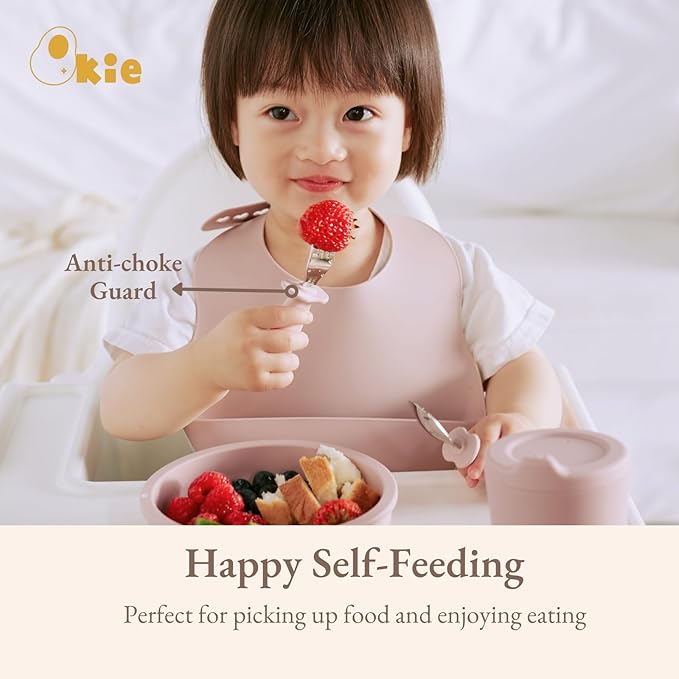 Qkie Toddler Utensils, Toddler Forks and Spoons, Baby Spoons Self Feeding, Stainless Steel Baby Silverware with BPA Free Silicone Easy Grip, 8 Months+