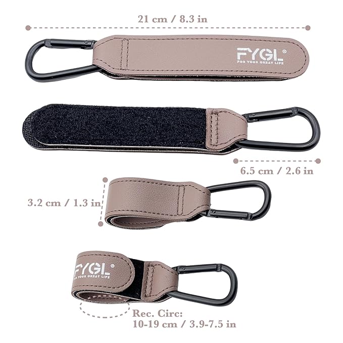 Stroller Hooks - Leather Buggy Clips, Pushchair Carabiner Clip for Bags, Easy Attachment for Pram, Universal Stroller Clips and Hooks, Stroller Accessories - Oak Red (2 Pack)
