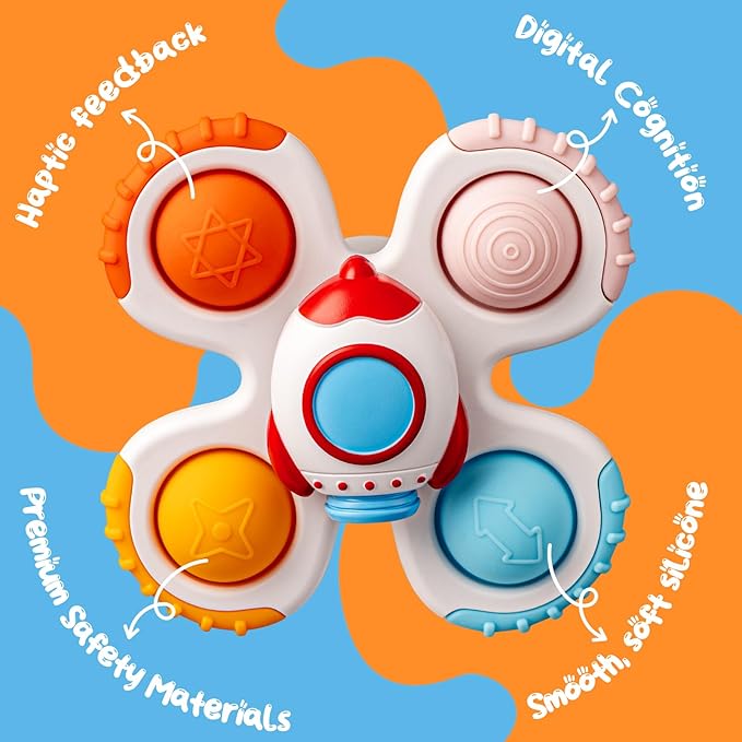 Baby Suction Cup Spinner Travel Toys for Kids Ages 1-3, Fidget Spinner Toys for 1 Year Old Boy Girl 12 Months, Sensory Bath Toy for Toddlers Infants Birthday