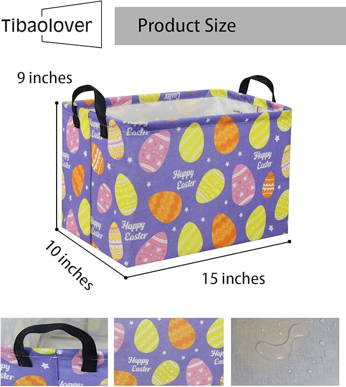 TIBAOLOVER Rectangular Easter Basket Purple Easter Egg Gift Basket Baby Storage Basket Cute Kids Toy Storage Bin Organizer Shelf Book Basket Easter Room Decor(Easter Baskets)