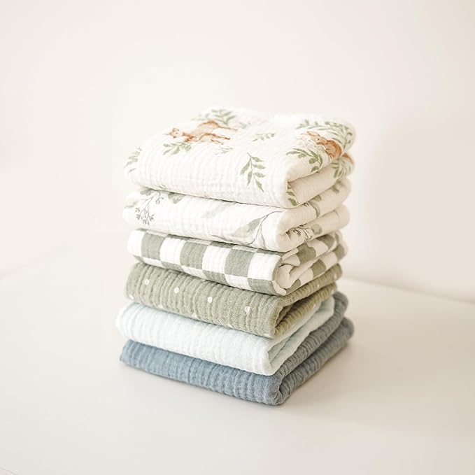 Konssy Muslin Baby Burp Cloths Sets for Unisex- 6 Pack Large 100% Cotton Burping Clothes for Newborn, Baby Girls and Boys