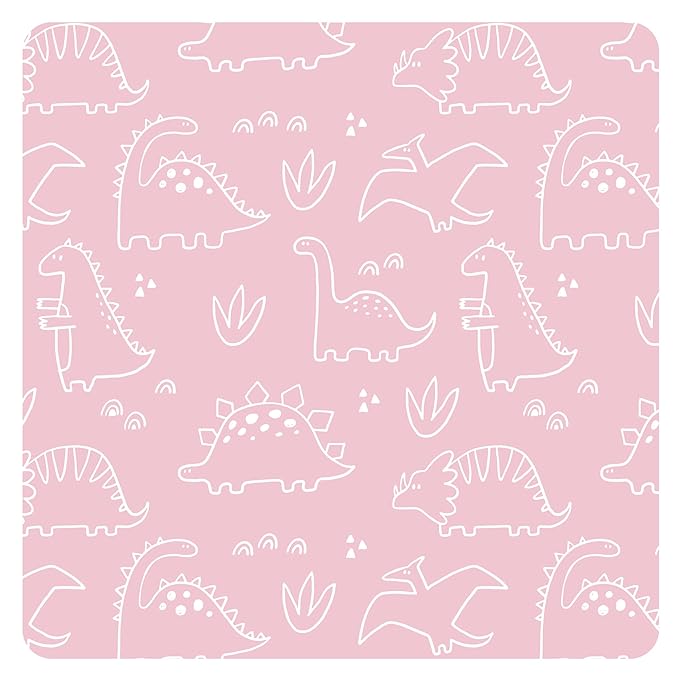BapronBaby Dino Friends Blush Splash Mat - Waterproof Catch-All for Under High Chairs, Floors, Tables, Playtime or Arts & Crafts - Machine Washable - 45" x 45”
