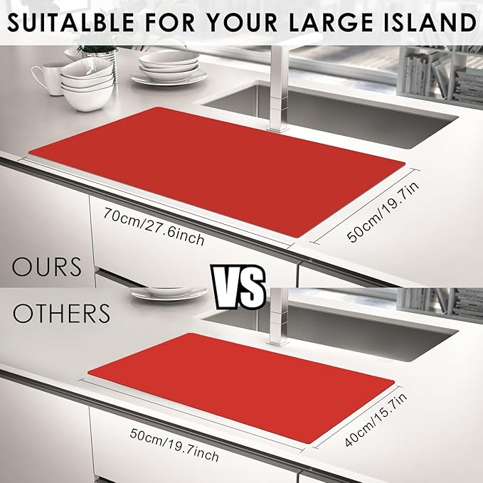 Extra Large Silicone Mats For Kitchen Counter, Food Grade Silicone Placemats for Kids, Nonstick Silicone Mat for Baking Crafts, Heat Resistant Mat Pastry Mat for Rolling Dough Nonslip,27.6''x19.7''Red