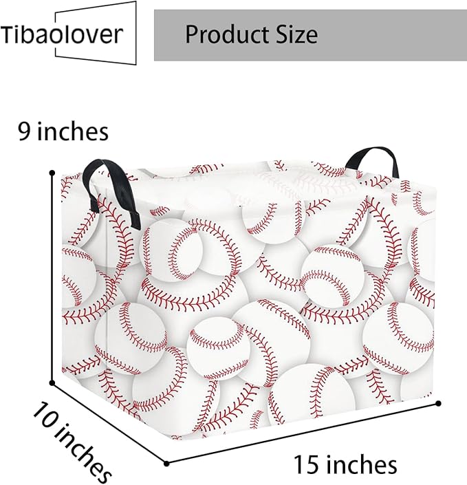 TIBAOLOVER Rectangular Kids Basket Baby Storage Basket Cute Toy Storage Bin Organizer Shelf Book Box Room Decor(Baseballs)
