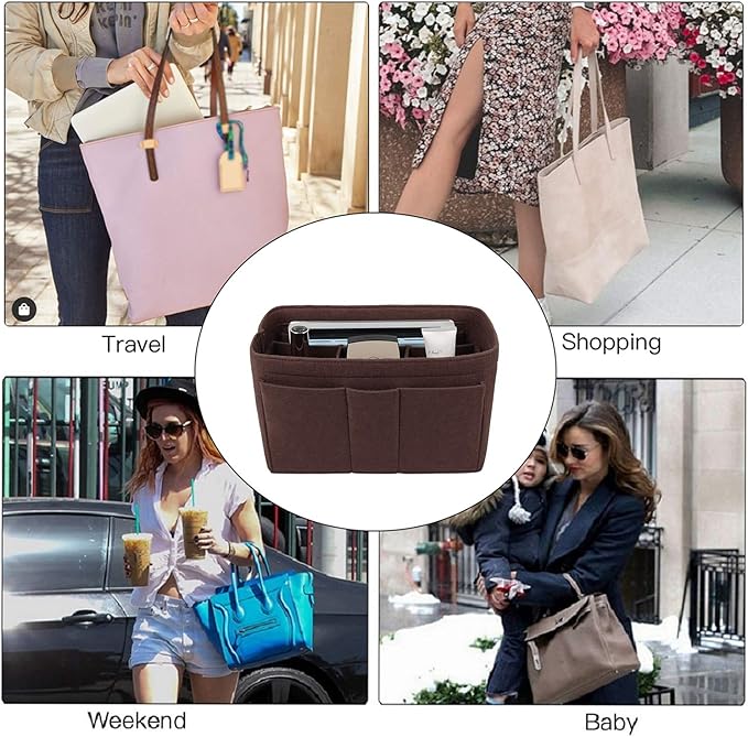 ZTUJO Purse Organizer Insert, Felt Bag Organizer For Handbag Purse Organizer,13 Colors, 6 Size (Small, Coffee)