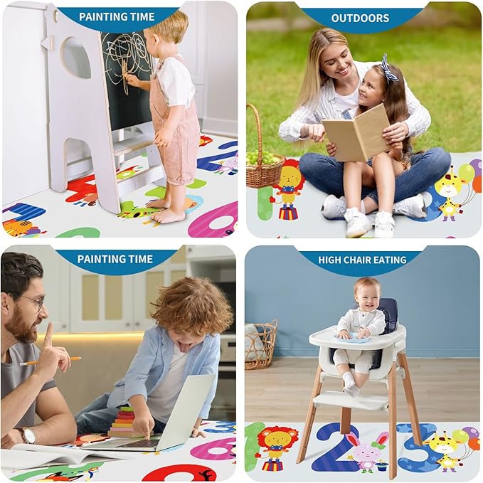 High Chair Splash pad, 51" 51 Non-Slip Waterproof Multi-Purpose Splash pad, Washable Splash pad for high Chair Floor Protection Table Cloth Portable Early Education Picnic Play mat (2)