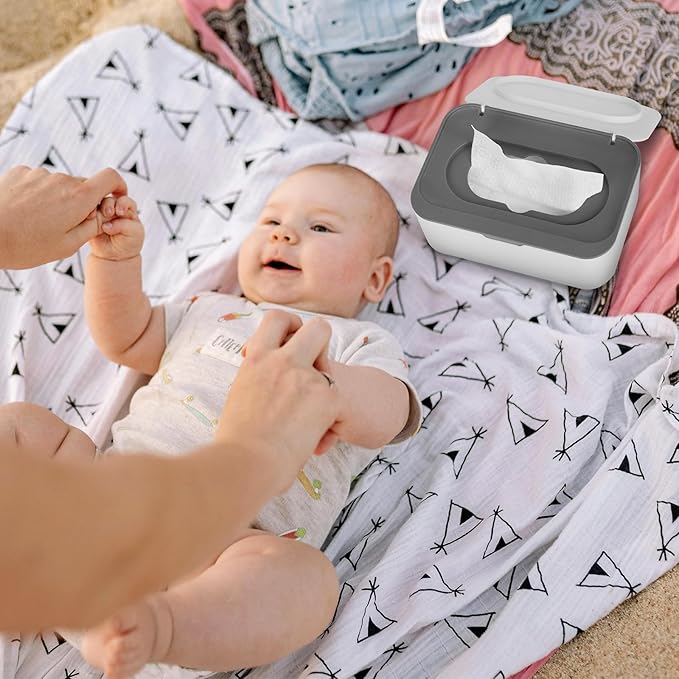 Flenpptly Baby Wipes Dispenser, Wipes Case Baby Wipe Holder Keeps Wipes Fresh, Non-Slip, Easy Open & Close (Gray)