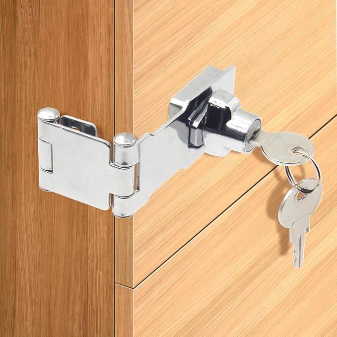 2 Pack Door Lock Hasp Latchs, Collapsible Solid 304 Stainless Steel File Cabinet Lock Desk Drawer Lock, for 90 Degree and 180 Degree Drawers, Dabinets, Doors, Flip Barn Door (Individual Key)