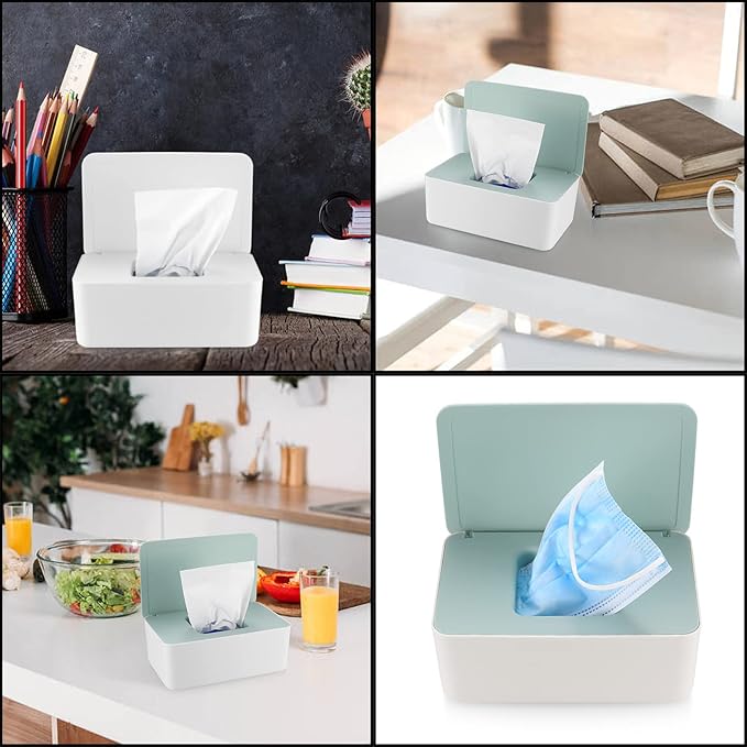 XhjzgcTech 2Pcs Diaper Wipes Dispenser, Refillable Wipe Container, Wipe Container with Sealing Design Lid, Keep Wipes Fresh,Wet Wipes Cases (White/Green)