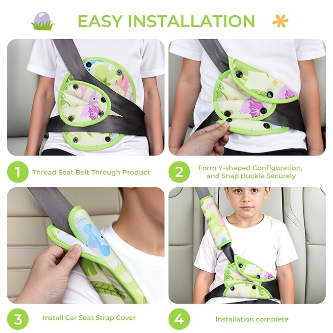 COOLBEBE Kids Seat Straps Cover Pad, Child Shoulder & Belly Comfort Cushion Set, Universal Seat Strap Cover for Booster, Strollers, High Chairs, Green