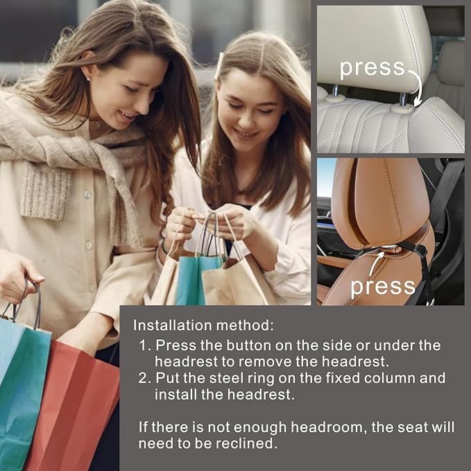 QUIDAOSO Car Headrest Hooks for Purse and Bags, Purse Holder for Car, Adjustable Back Seat Hanger, Metal Heavy Duty 100 lbs, (C1)