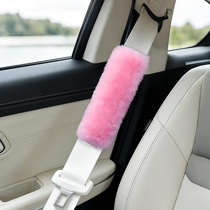 4 Pack Car Seat Belt Pads Shoulder Cover Baby Safety Belt Protector with Adjustable Soft Plush Shoulder Strap Protect Neck and Shoulder (Light Pink)