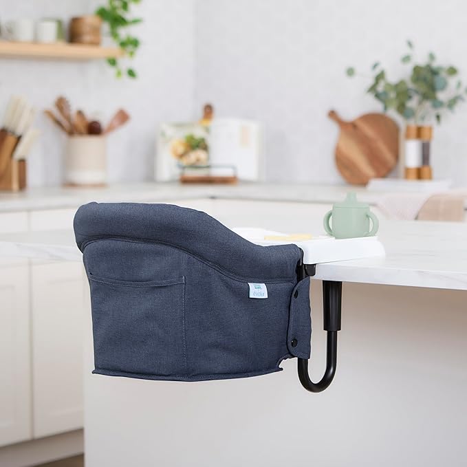Evolur Clamp-On Comfort Table Chair, Portable Clip-On High Chair for Babies & Toddlers (6–36 Months), Removable Washable Seat Cover, Dishwasher-Safe Tray, Foldable Design with Carry Bag – Navy