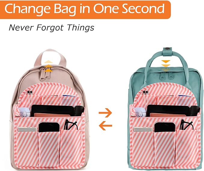 Surblue Backpack Organizer Insert Liner Hanging Travel Rucksack Purse and Handbag Insert Pocket, High-capacity Divider Foldable Nylon Shoulder Bag Organizer for Men and Women, (Pink, L)
