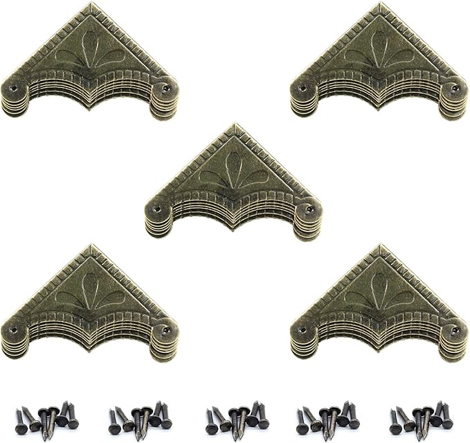 30Pcs Antique Box Corner Protectors, Decorative Edge Safety Guard Cabinet Furniture Corner Protectors for Jewelry Box and Wooden Case(2.3"x2.3"x0.5")