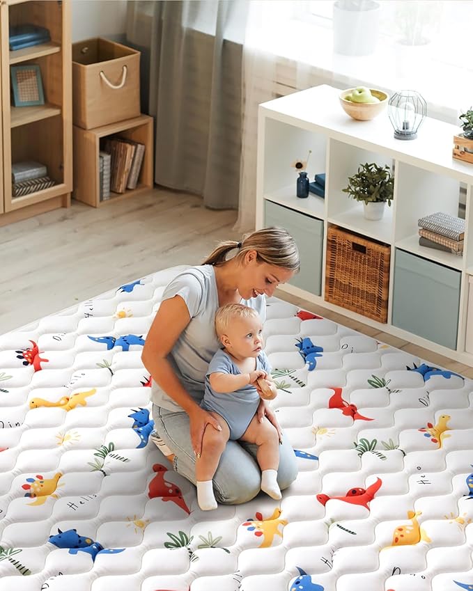 Odorless Premium Foam Baby Play Mat 74" x 50", Soft Microfiber Fabric Crawling Mat for Floor- Comfortable and Hypoallergenic, Non-Slip Cushioned Floor Playpen mat for Infants,Babies,Toddlers