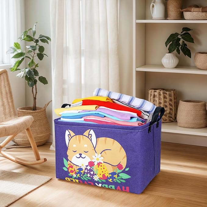 ASKETAM Cat Easter Basket for Kid Large Empty Easter Bunny Eggs Décor Storage Basket (Cat)