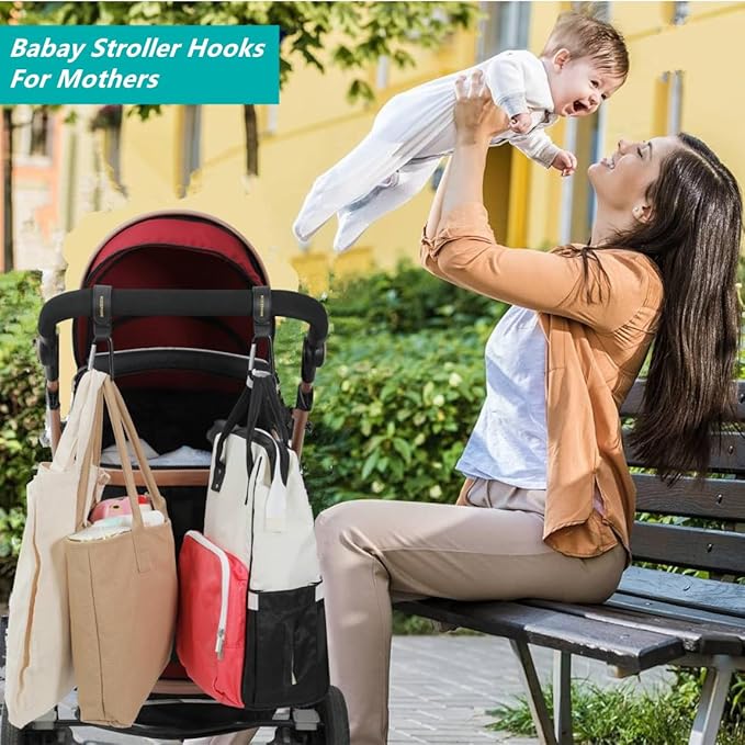4Pack Universal Baby Stroller Hooks Clips for Hanging Bags and Shopping,Convenient Stroller Straps Accessories Perfect for Uppababy, Babyzen Yoyo, Britax, Bugaboo, Bob, Buggy, Shopping Cart(Black)