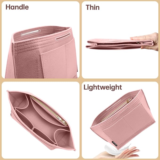 OPPOSHE Purse Organizer Insert for Longchamp Le Pliage, Premium Felt Long Champ Bag Handbag Women, Tote Organizer Insert with 9 Compartments (Large, Pink)