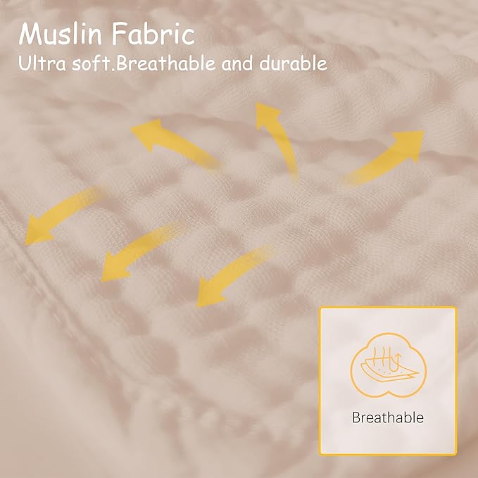Lovely Care 12 Pack Muslin Burp Cloths 100% Cotton Muslin Cloths Large 20''x10'' Extra Soft and Absorbent Baby Burping Cloth - Brown