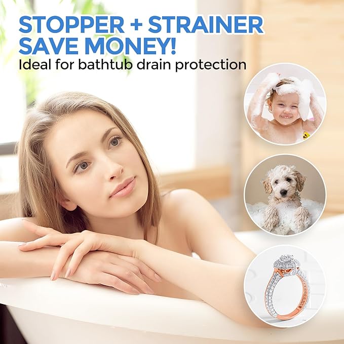 zaa Bathtub Drain Stopper, Upgraded 2in1 Tub Stopper Bathtub Drain Cover and Hair Catcher, Pop Up Bathtub Drain Plug, Replaces Lift & Turn, Tip-Toe or Trip Lever, for 1.46-2" W Drain Hole, Silver