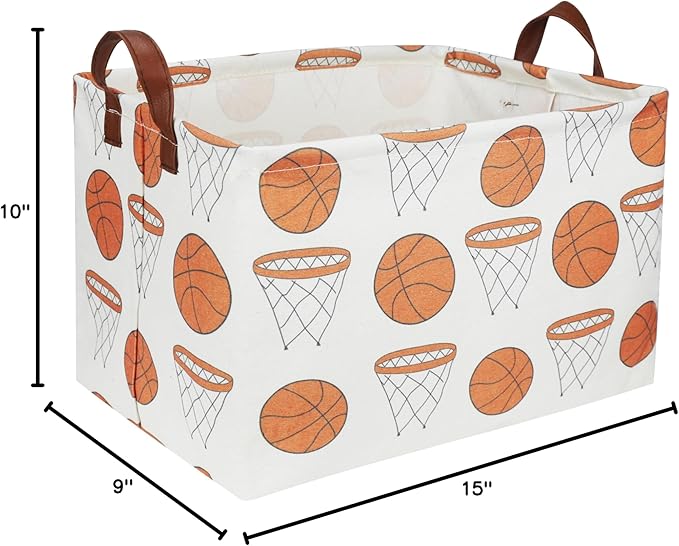 Sanjiaofen Rectangular Baketball Baskets,Kids Basket for Boy.Waterproof PE Coating Cute Basket with Handles.Boys Bin,Toys Box,Books Bins. (Basketball)