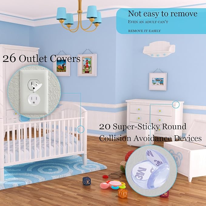 66 Pack Baby Proofing Kit | 12 Hidden Cabinet Drawer Locks, 8 Adjustable Latches, 26 Outlet Covers, 16 Corner Guards, 2 Anti Tip Furniture Anchors Kit, 1 Sliding Door Lock & 1 Door Lever Lock