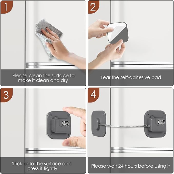 Refrigerator Lock, Combination Lock for Refrigerator Cabinets, Drawers, Heavy Duty Fridge Lock, Easy Install No Keys Needed (Gray-2Pack)