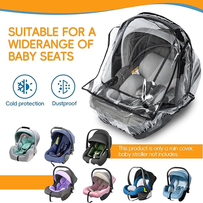 bemece Car Seat Rain Cover, Baby Car Seat Rain Cover Universal with Side Ventilation and Quick-Access Large Window, Protected from Rain, Snow, Wind and Dust, Baby Travel Accessories