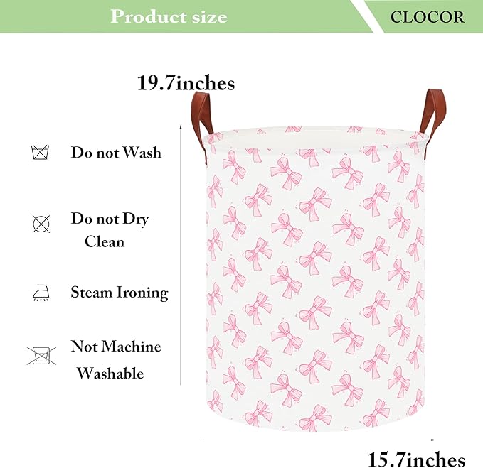 CLOCOR Large Laundry Basket,Waterproof Nursery Hamper,Collapsible Fabric Storage Container,Room Decor,Gift Basket(Star Bowknot