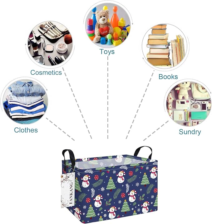 FANKANG Storage Bins,Christmas Nursery Hamper Canvas Laundry Basket Foldable with Waterproof PE Coating Storage Baskets for Boys and Girls, Office, Bedroom,Toys(Rec-Christmas snowman )
