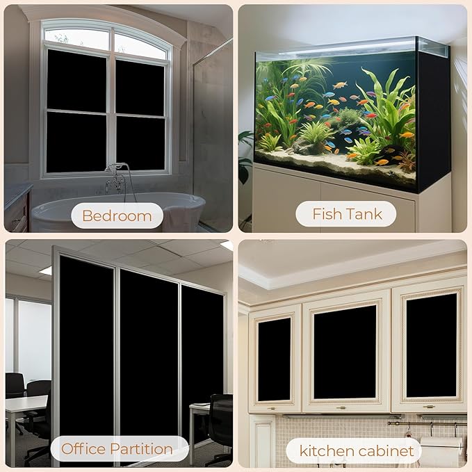 SUNBABY Blackout Window Film, 100% Light Blocking for Daytime Sleep, Total Privacy & UV Sun Blocking, Static Cling No Glue Cover for Bedroom, Nursery, Home Theater, 17.5 x 118.1 Inch with 3 Tools