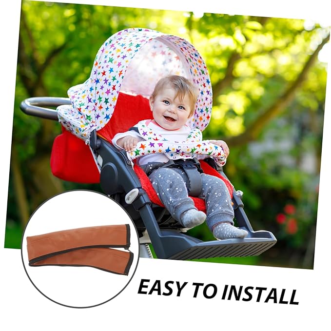 MERRYHAPY Leather Stroller Handle Cover with Zipper Universal Baby Stroller Handlebar Gloves Sleeve Easy to Clean Protective Handle Wrap for Prams 20.5In Length