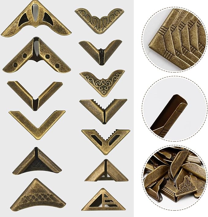 96PCS Metal Book Corner Protector, 24 Styles Iron Guard Edge Cover, Vintage Metal Decorative Cover Pad, for School Book Album Scrapbook Notebook, Desk Jewelry Case Box Gifts (Package A)