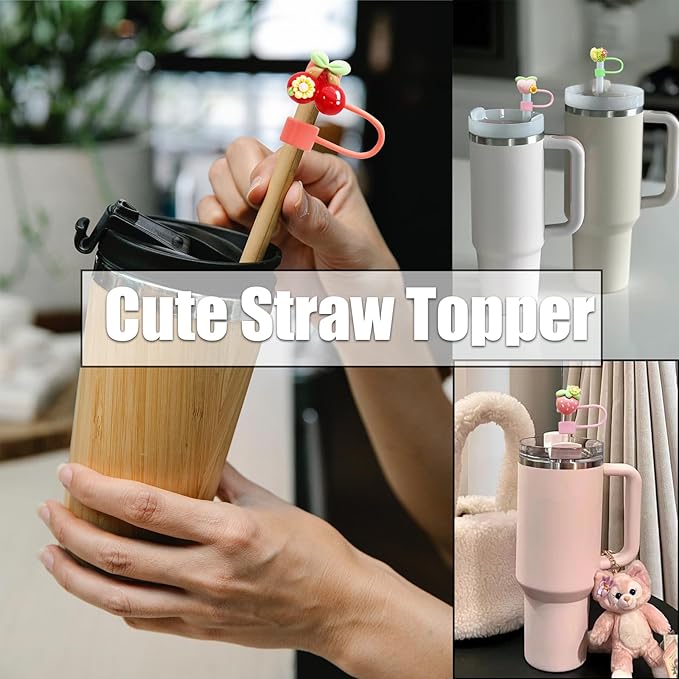 7Pcs 10mm Flower Fruit Straw Cover for Stanley Cup,Dust-Proof Straw Topper for 30&40 oz Tumblers and Water Bottles,Reusable Tumbler Cup Accessories for Stanley,Funny Gifts for Women & Girls