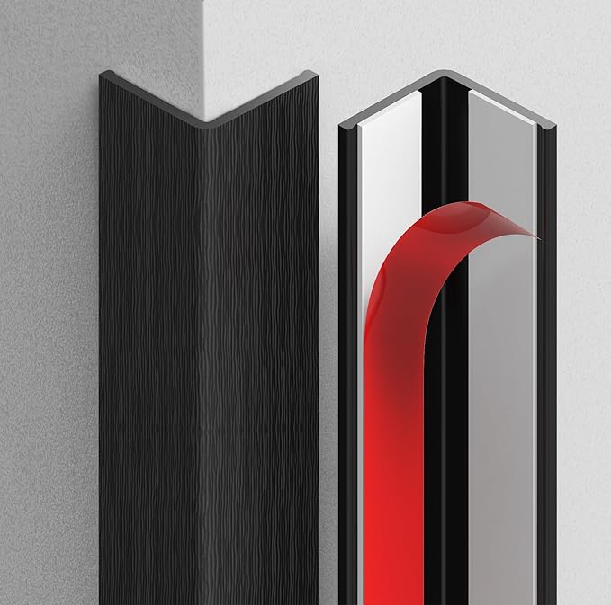 Frychee Wall Corner Protector, Walls Edge Protector,Self-Adhesive Wall Corner Guards,PVC Double Side Edge Protector, Furniture Stairs Guard (Black Wood Grain 2PCS 120cm/47.2in)