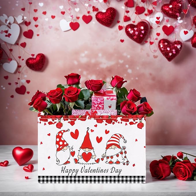 ASKETAM Valentine's Day Basket for Gifts Empty Cute Heart Large Gift Basket Decorative Storage Bin for Kid and Baby Room Décor (Dwarf Elf Love)