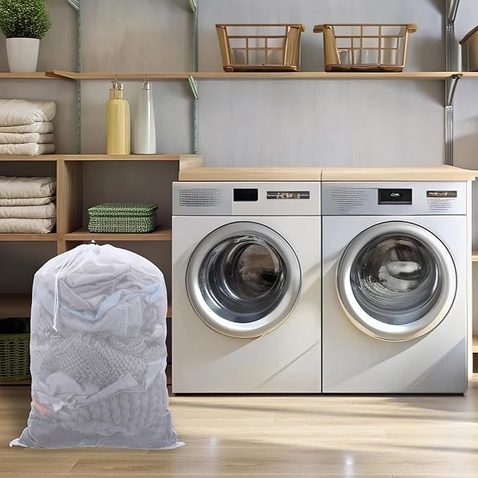 12 Pack Mesh Laundry Bag with Drawstring Closure, 24" x 35" Heavy Duty Extra Large Laundry Bags for Travel, Storage, College, Dorm and Apartment Dwellers, Machine Washable