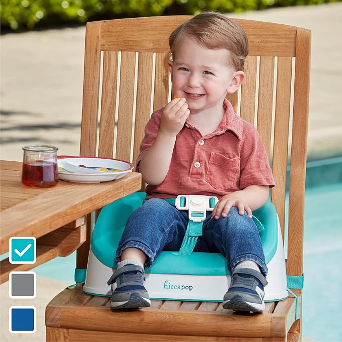 Hiccapop ErgoBoost Toddler Booster Seat for Dining Table, Non-Slip Stable Booster Chair for Toddlers Eating, High Chair Booster Seat for Dining Table, Teal