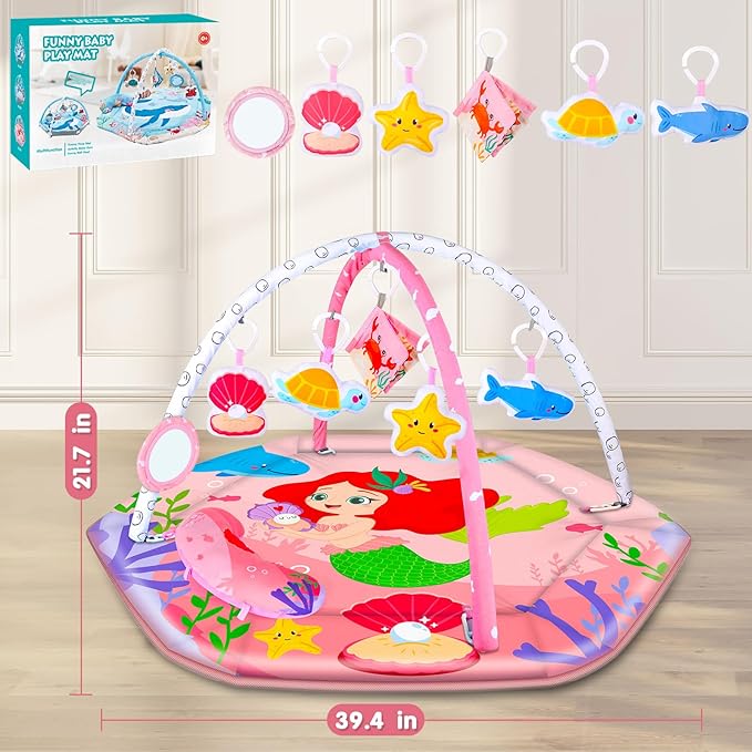 8-in-1 Tummy Time & Ball Pit, Baby Play Gym Floor Mat, Activity Mat for Infants & Toddlers 0-12 Months (Pink)
