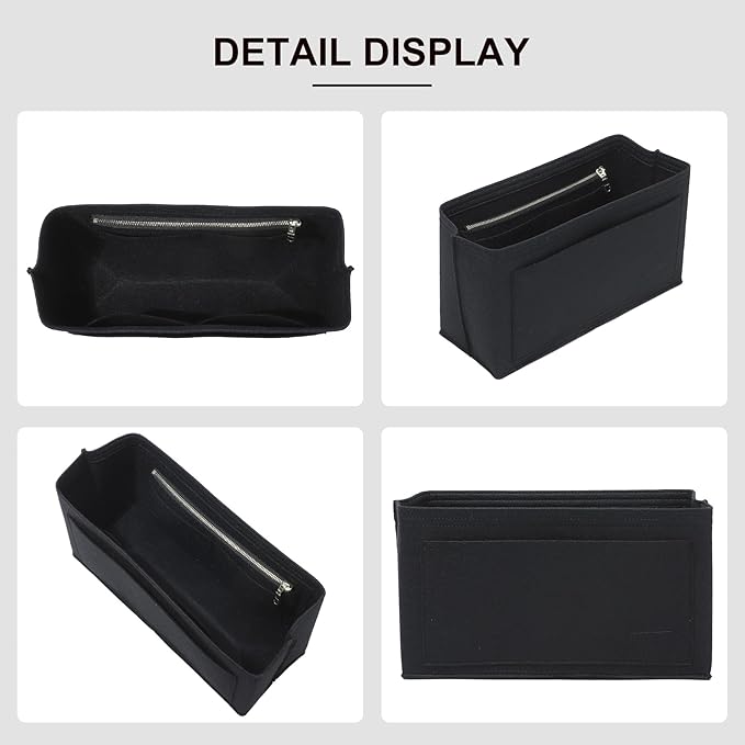 Premium Felt Purse Organizer Insert Compatible with Long Champ Le Pliage L Backpack, Lightwieight Bag Divider Shaper with 8 Pockets & YKK Zipper, Black/LB