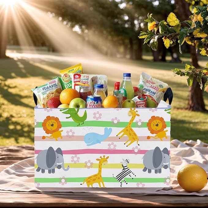 ASKETAM Cute Rectangle Woodland Animal Baby Girl Basket Nursery Playroom Bedroom Decor Clothes Toy Basket (Colorful Animals)