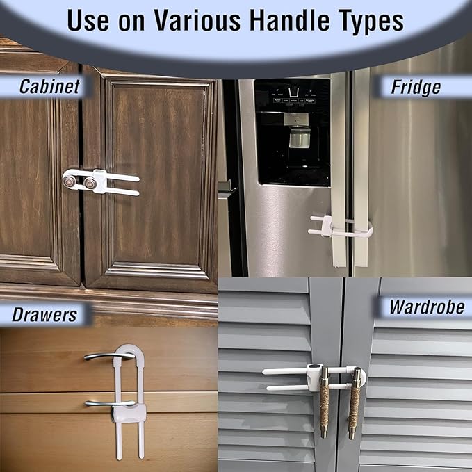 Sliding Cabinet Locks for Babies, Baby Proofing Adjustable U-Shaped Baby Safety Latches for Handles Knobs Drawers, Fridge, Closet, Cupboard, Closet with Secure Lock Buttons,10Pack (White)