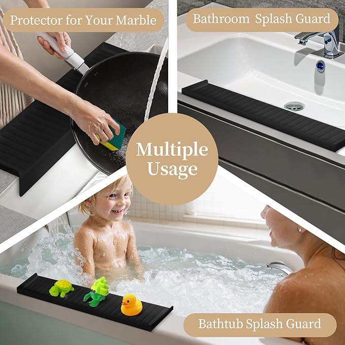 Sink Edge Protector with Suction Cup, 14" 20" 24" 30", Silicone Sink Splash Guard for Kitchen & Bathroom, Protect Countertop from Scratches, Stains, for Stainless Steel Granite Quartz